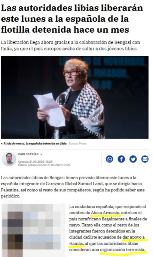ACOM_es's tweet photo. Vaya, vaya, resulta que la yayoflauta que se embarcó en la flotilla de las tentaciones para liberar... todo el antisemitismo que lleva dentro, está detenida desde hace un mes por apoyar una banda terrorista islámica, Hamás.
¡"Sorpresa"!
Con razón el gobierno de @sanchezcastejon, especialmente su mascota @jmalbares, no han soltado ni un gritito histriónico de los suyos, tan habitual en ellos cuando toca atacar a judíos.
Porque no es cuestión de molestar a quien te aplaude.