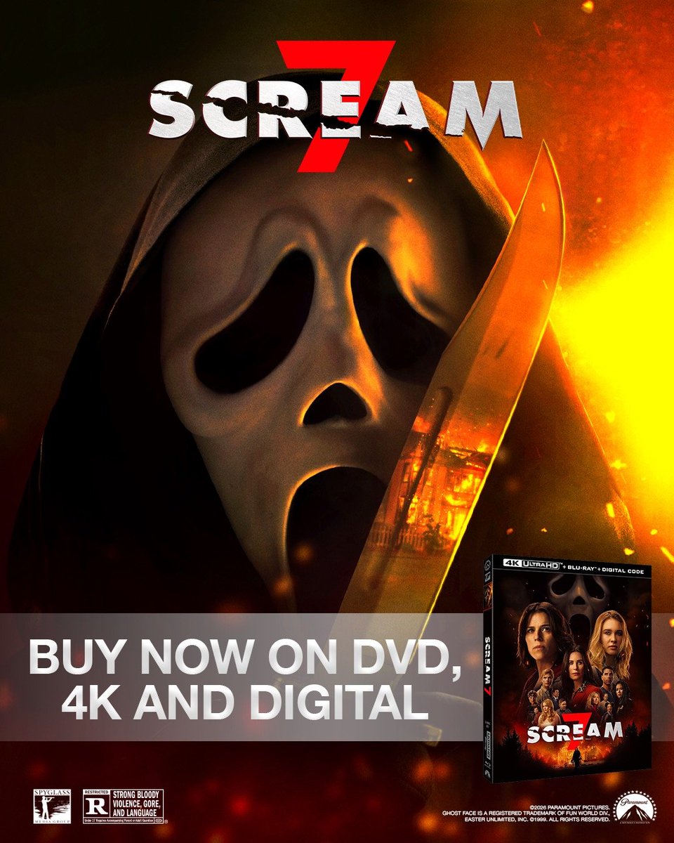 DreadCentral's tweet photo. Will you be bringing Ghostface home? 

‘SCREAM 7,’ including an Amazon Exclusive with a Handmade by Robots Ghostface figurine, is now available on DVD, Blu-Ray, and 4K UHD + Blu-ray. #ad

Order at Amazon: [https://t.co/7jnMhzpEGj] https://t.co/UoP9Yh4fue