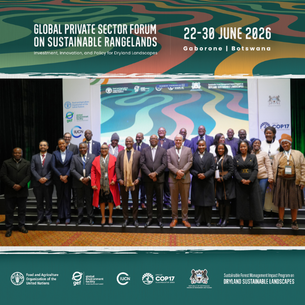 FAOBotswana's tweet photo. Today, @BWGovernment in partnership with @FAO, the @IUCN and @theGEF is hosting the First Global Private Sector Forum on Sustainable Rangeland Management and Livestock Systems in #Gaboroneunder the #GEF-7 Dryland Sustainable Landscapes Impact Programme (DSL-IP). https://t.co/muR4bGJjj4