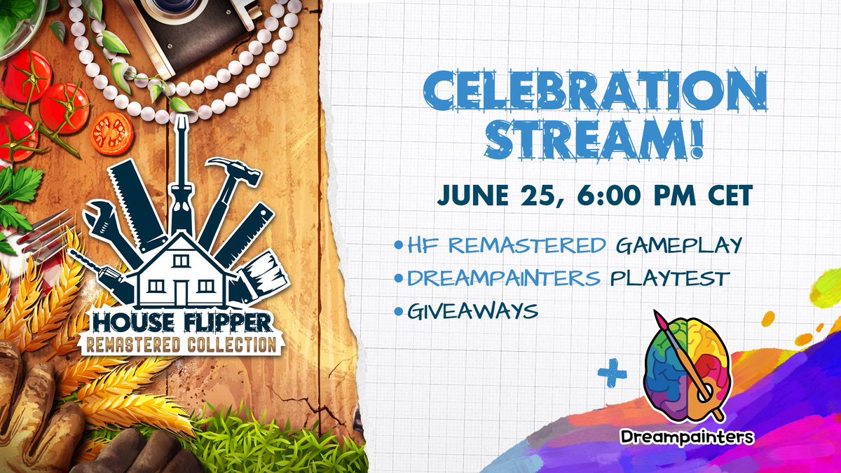 houseflippersim's tweet photo. We will be celebrating the full release of House Flipper Remastered Collection and the start of Dreampainters Playtests! 😊
Join us on Thursday on https://t.co/qoE67ovFQe! 🎥 https://t.co/rkKc2MzyJz
