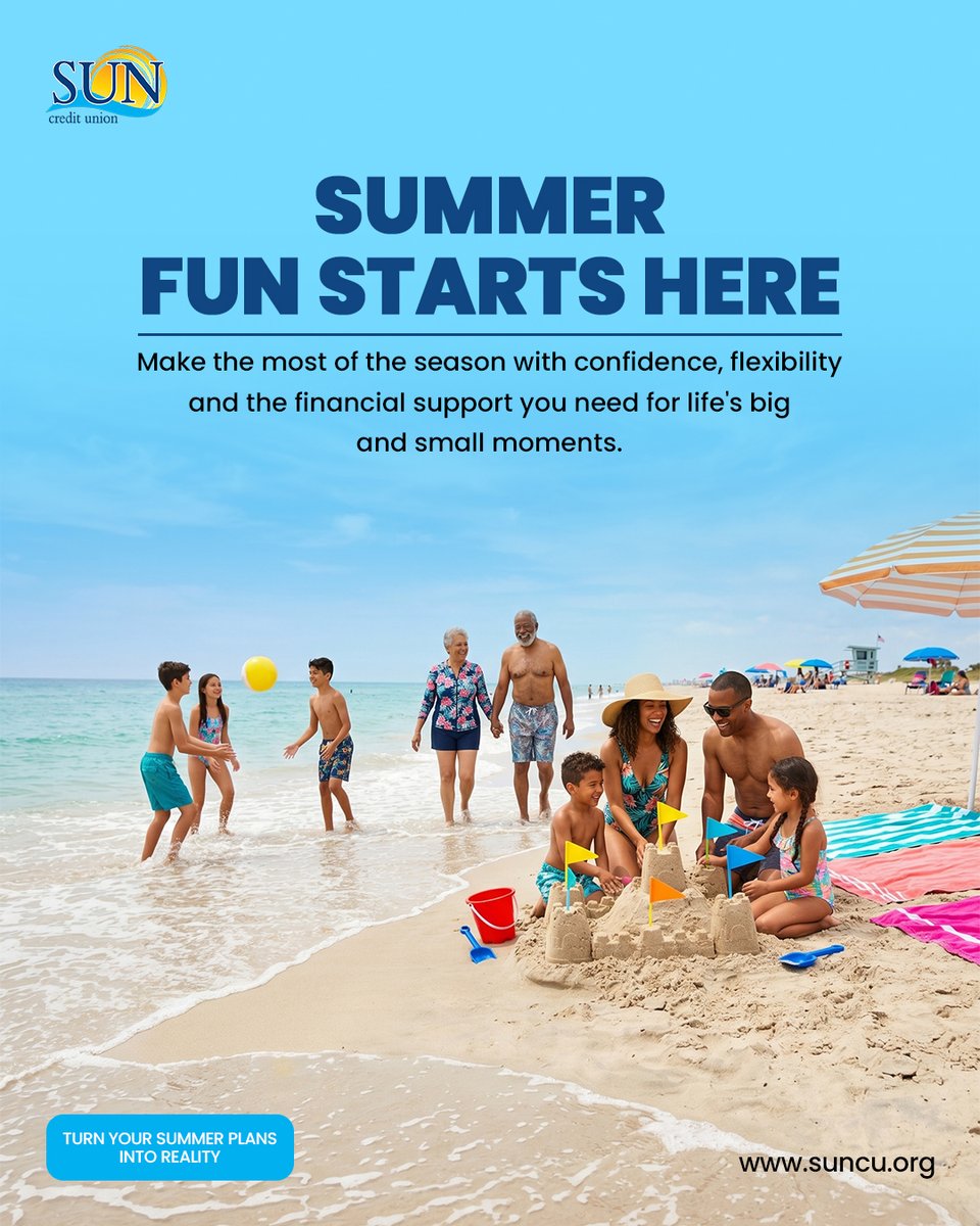 SUNCUFL's tweet photo. Summer is made for making memories. Whether you're planning a family getaway, a beach day or a special project, SUN Credit Union is here to help turn your summer plans into reality.

#MakeWaves #summersavings #familymoments ##financialwellness #communityfirst https://t.co/GFIWtHAuEU