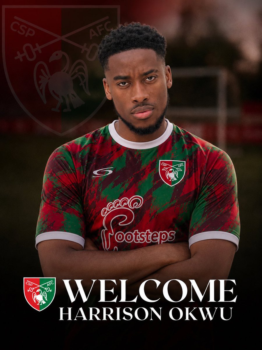 csp_afc's tweet photo. 🔴🟢 𝗛𝗔𝗬𝗖𝗛 𝗥𝗘𝗧𝗨𝗥𝗡𝗦 🟢🔴

A solid defender who can play across the back line, Harrison Okwu is back for the 2026/27 campaign.

Explosive, versatile and always up for the battle, we’re delighted to have Haych with us again for this campaign. https://t.co/mZZNOI9HCZ