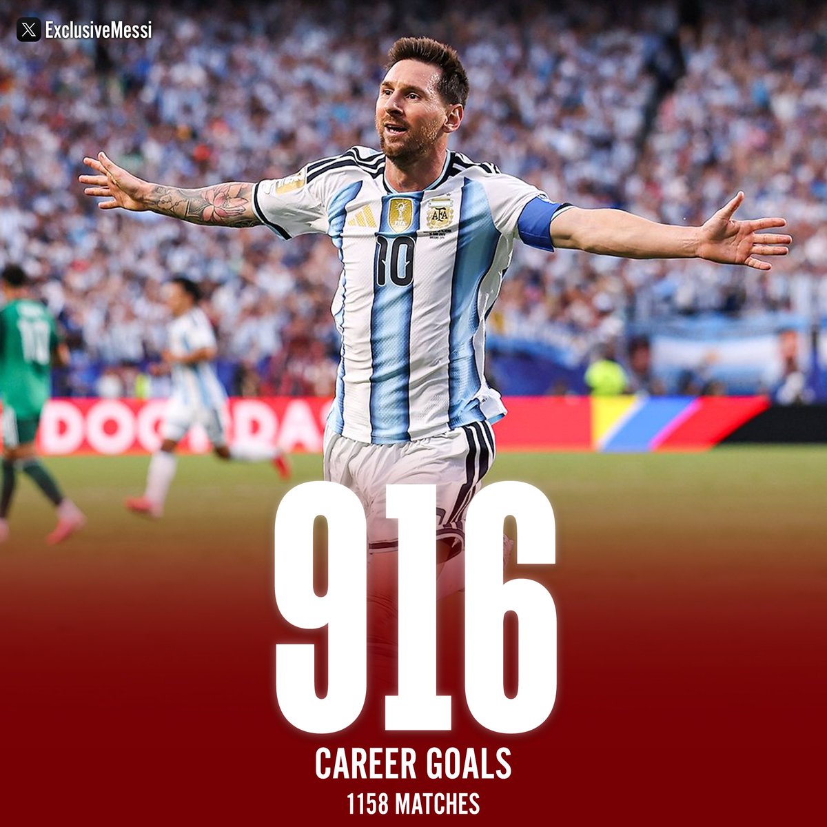 ExclusiveMessi's tweet photo. 🚨 #BREAKING LIONEL MESSI HAS NOW SCORED 916 CAREER GOALS!!!

HIS 5TH WORLD CUP GOAL IN THE LAST 2 MATCHES!!! 🤯🤯🤯 https://t.co/HPhC6D6Ly9