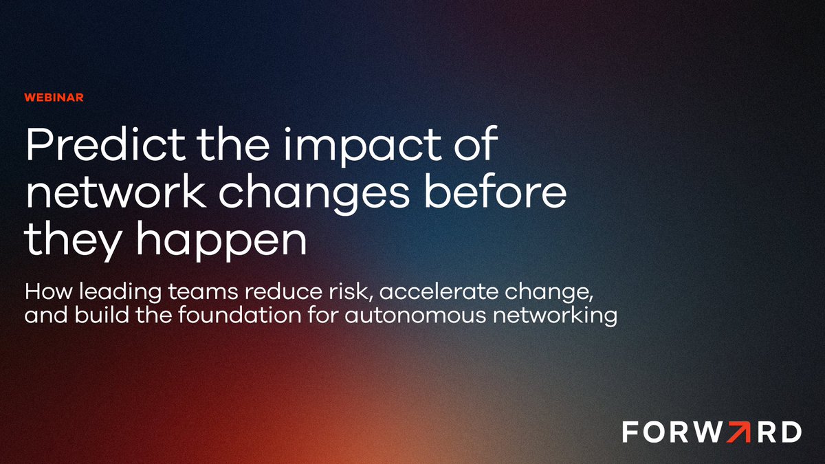 forwardnetworks's tweet photo. Network teams have spent decades treating production as the test environment. #ForwardPredict changes that. Replace your change-window dread with confidence and certainty. Join tomorrow's webinar: https://t.co/VMHYJEXXZ4 https://t.co/0wMLtu6494