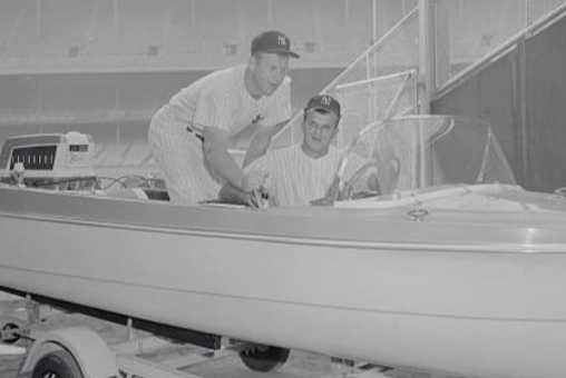 Jimfrombaseball's tweet photo. "In 1964, Moose Skowron was with the Chicago White Sox, a team that was embroiled in a tight pennant race with the Yankees.
White Sox manager Eddie Stanky hated the Yankees as much as anyone who had ever played or managed against them.
Stanky had a rule that if any of the White Sox player spoke to the opposition, it would cost him $100 fine.
In a game against the Yankees, Mickey Mantle reached first base.
Moose Skowron was playing first base and moved to the bag to hold him close.
Mantle started talking to Skowron, who ignored his good friend.
Finally, Mantle asked what was going on.
Skowron broke his silence.
"Mick, I can't talk.
It'll cost me a hundred."
Mantle was flabbergasted.
"What?
I made you all that money with the Yankees and you're going to let $100 break up our friendship?"
Skowron smiled sheepishly, turned to the White Sox dugout, where Stanky was standing on the top step, and shouted to the fiery manager:
"Go ahead and fine me!
I'm talking to this guy."
Mantle and Skowron both laughed.
Stanky fined Skowron.
"Mickey Mantle, who heads the "Love Corporation" of Henderson, Texas, shows teammate Billy "Moose" Skowron how to operate one of his company's fiberglass boats.
The craft, completely equipped, was presented to Skowron at Yankee Stadium on August 27th.
The occasion was, 'Moose Skowron Day' sponsored by the 'Loyal Order Of Moose'. Mickey Mantle donated all the equipment, along with the boat including a trailer and a new car to tow it with to Moose Showron.