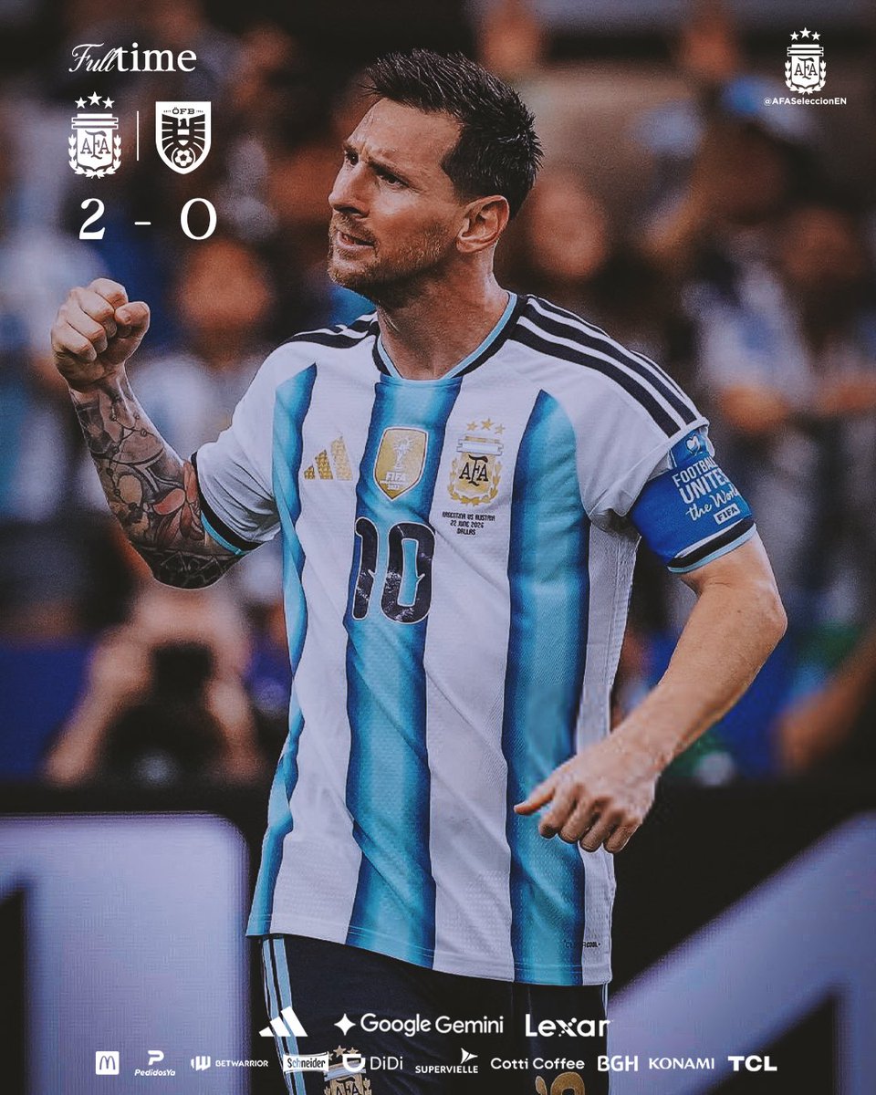 AFASeleccionEN's tweet photo. 𝐐𝐔𝐀𝐋𝐈𝐅𝐈𝐄𝐃 𝐅𝐎𝐑 𝐓𝐇𝐄 𝐍𝐄𝐗𝐓 𝐑𝐎𝐔𝐍𝐃 🏆

🇦🇷 Argentina 2 🆚 0 Austria 🇦🇹

⚽⚽ L. Messi https://t.co/Qgri1Lrh5A