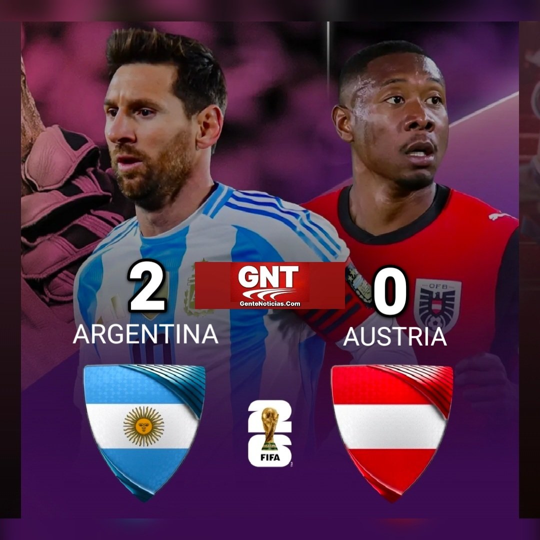 GenteNoticias's tweet photo. #mundialdefútbol2026 #fifa
¡ARGENTINA GANA Y MESSI HACE HISTORIA!!! 🇦🇷🌟

Con DOBLETE de Leo, la campeona del mundo vence a Austria y aseguran su lugar en dieciseisavos 

Se convirtió en este partido en el MÁXIMO GOLEADOR en la historia de los Mundiales con 18 goles 👏

⚽ Argentina 🇦🇷 2 - 0 Austria

¿Van por el bicampeonato? 🏆🏆