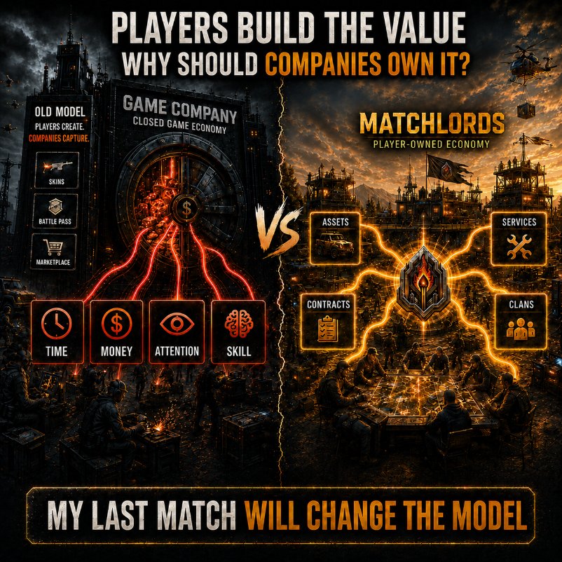 Matchlords_MLM's tweet photo. 🎮 Gaming is a $200B+ industry.

Bigger than music and film combined.

🌍 3.6B players.
Almost half the planet.
⏳ Every year, players pour money, attention, skill, and hundreds of hours into virtual worlds.

They build bases, defend routes, collect resources, form alliances, and fight for territory.

🔁 But in this model, players create the activity while game companies capture the economy.

@My_Last_Match  will change that.

Built on @_Qubic_ , it brings ownership into a survival MMORPG where assets, clans, services, and operations can become part of a player-owned economy.

That is why @Matchlords_MLM  exists.

Not only to play.

⚙️ To operate.

To turn time into position.
Activity into ownership.
Coordination into economic power.

🔥 The next evolution of gaming is not better graphics.

➡️It is giving the economy back to the players who built it.

🛒 https://t.co/kTYRGVapkg
🌐 https://t.co/pn6EkBsMUt

#MyLastMatch #Qubic #Matchlords #MMORPG #ZOMBIE #APOCALYPSE #Gaming #GameFi #PlayToEarn #realengine