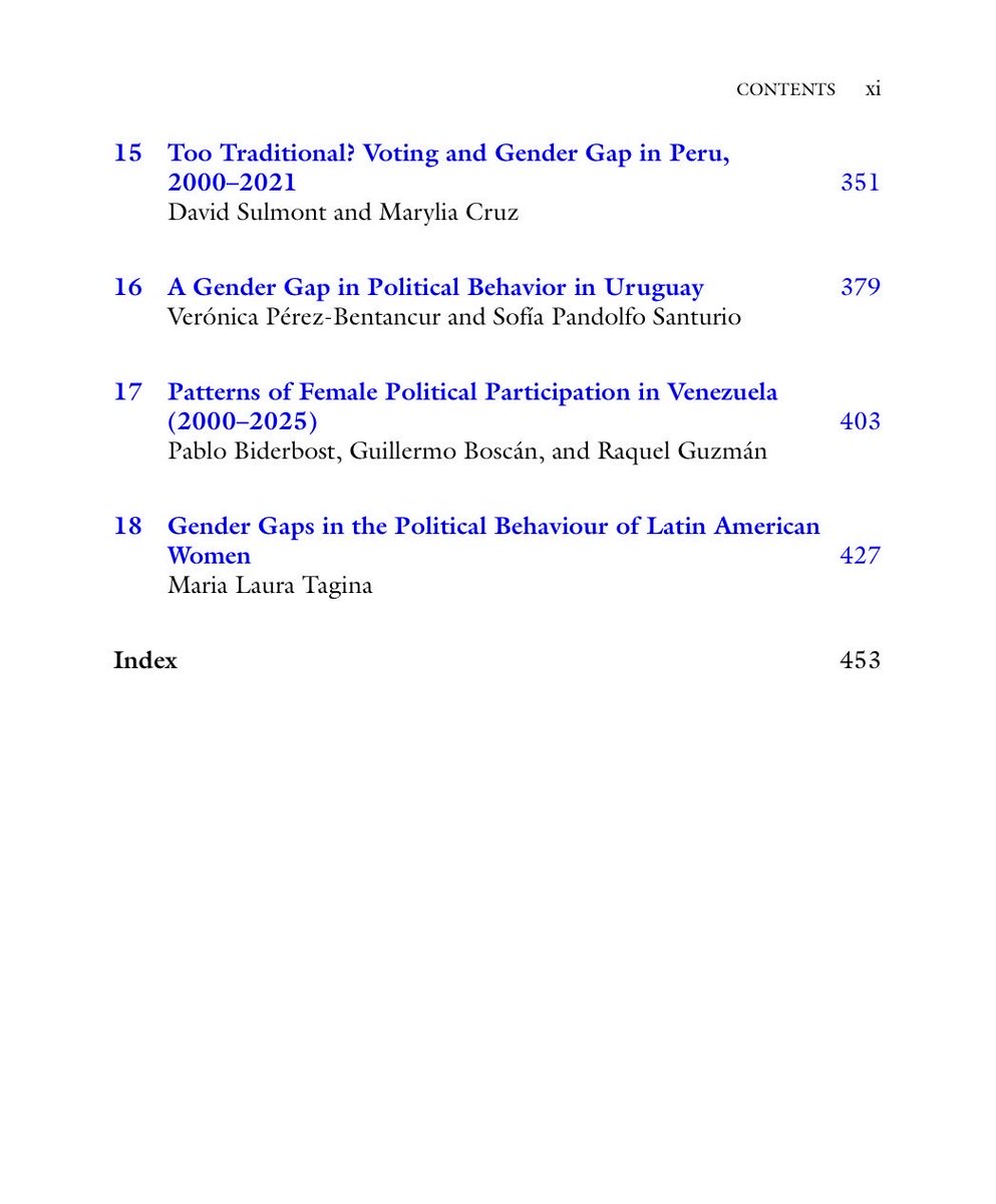 yogerardomh's tweet photo. How do #women vote across #LatinAmerica? For the first time, a single volume covers 18 countries (from Argentina to Venezuela) to map gender gaps in #turnout #ideology #vote Edited by @LauraTagina https://t.co/r25FydUJPc #GenderandPolitics https://t.co/Wk1nxIctXD