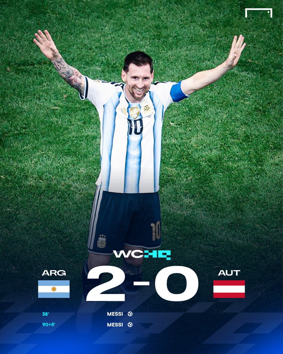 goal's tweet photo. Argentina progress to the knockout rounds of the 2026 World Cup thanks to Lionel Messi's historic brace 🔥

The defending champions are serious about reclaiming their crown 👑 https://t.co/HdSZmrzlTd