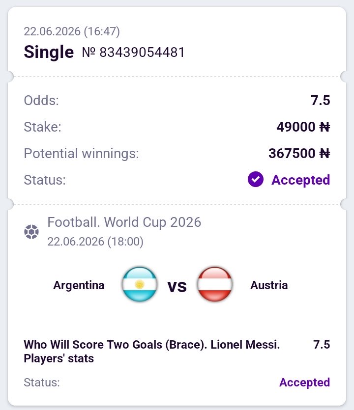cindy_blog's tweet photo. I said Messi will score a brace agaonsy Austria and he did. 7.50 odds ✅✅✅✅

367K won on HELABET https://t.co/E76vYVA3i9