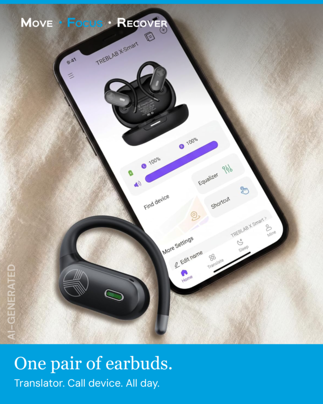 treblabsound's tweet photo. Earbuds that translate in real time.
Switch to gaming mode after work.
Stay clear on every call.
X-Smart — 40+ languages, 65ms gaming, 4 mics, 8H battery.
https://t.co/sS6Sk6cInB
#TREBLAB #FocusWithTreblab #XSmart https://t.co/7NsamkKeMP