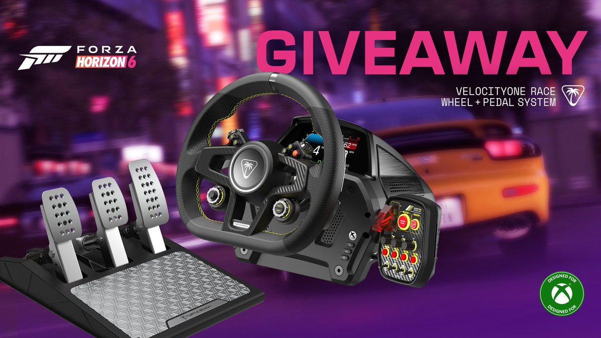 TurtleBeach's tweet photo. 🚨 GIVEAWAY Alert: Celebrate the Forza 6 launch with us! We’re giving away a VelocityOne™ Race Wheel &amp; Pedal System for Xbox and PC. 🏁

Visit the link below to enter (T&amp;Cs apply):
https://t.co/9YhPXkih6G

Giveaway ends
7/5 11:59pm PST. https://t.co/RRaKcOUiKH