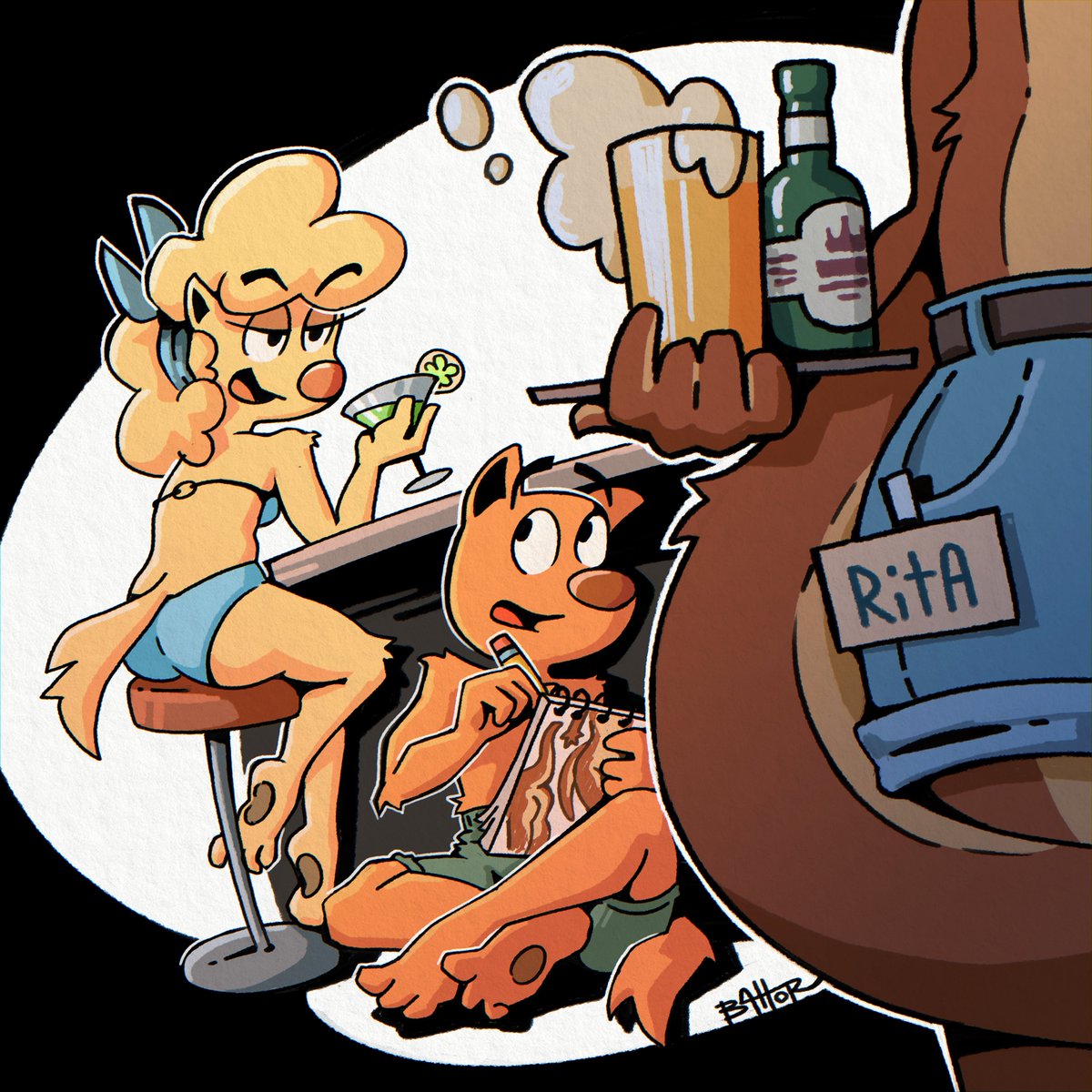 BattorART's tweet photo. "Getting the urge to draw again?" ✍️🦦
Shelly and Schooly at the Two Tails Bar!

Small fan art for @MrEdtropolis 
#TwoTailsBar #RitaOtter https://t.co/HSYSfsXBqr