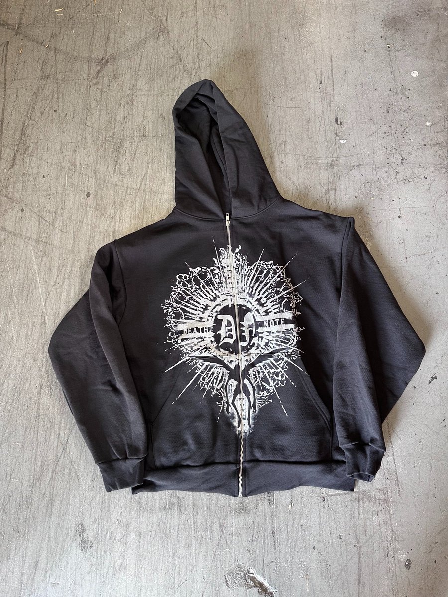 hypland's tweet photo. Death Note Zip Hoodie Sample https://t.co/dd1PwT5I63