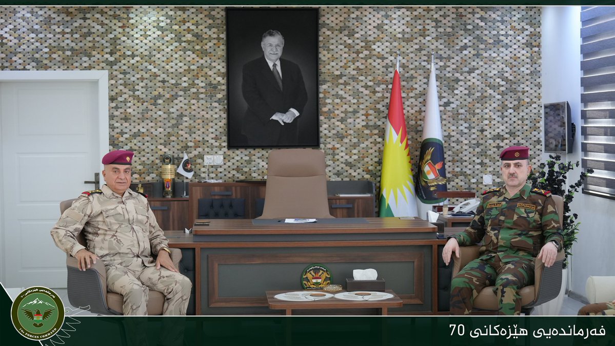 Forces70's tweet photo. Forces 70 Commander Visits Second Support Forces Command HQ

Forces 70 Media

Staff Lieutenant General Omar Salih Hassan, Commander of Forces 70, met with Staff Lieutenant General Mariwan Muhammad Amin, Commander of the Second Support Forces, along with commanders and officers there on June 22, 2026.

During the visit, Staff Lieutenant General Hassan congratulated Staff Lieutenant General Amin on his promotion from the rank of Staff Major General.
He also praised the role of the Second Support Forces in advancing military professionalism and wished them to always lead in defending the sacred soil of Kurdistan.