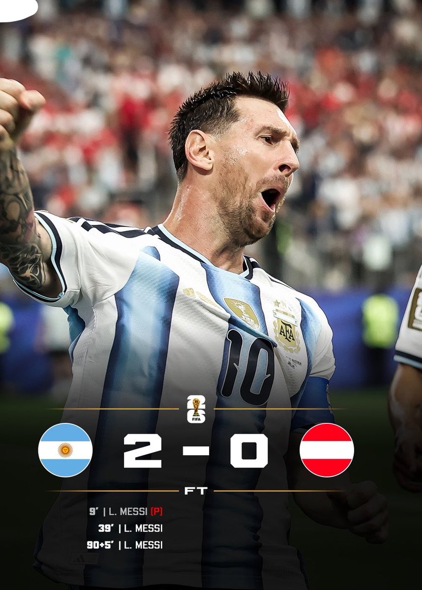 FRANCIS25523530's tweet photo. 🔴🔵🚨🇦🇷 Argentina beat Austria as Messi makes history — and qualify to round of 32! 🌎✈️

Who’s been your Man of the Match? https://t.co/BtvjFrzaT5