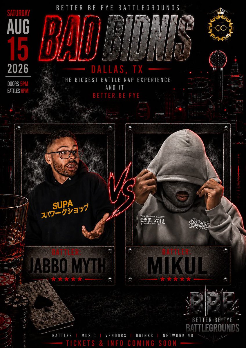 CapoX44's tweet photo. 🚨BREAKING🚨
#BBF #BadBidnis
AUG 15
DALLAS TX
@jabbomyth vs @MikulProduction
BAD BIDNIS…. AND IT BETTER BE FYE💣🔥 https://t.co/slGoer5xTD