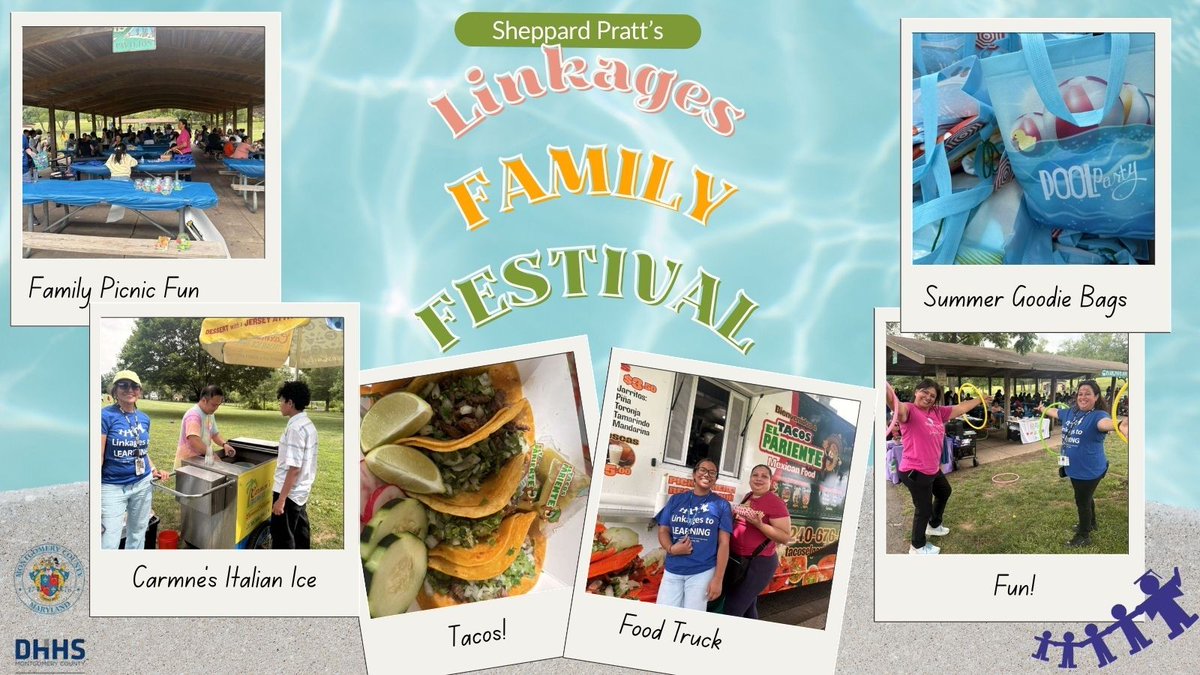 MoCoDHHS's tweet photo. What a perfect way to wrap up the school year! Sheppard Pratt’s Linkages to Learning families came together for tacos, Italian Ice, games, music, and nonstop fun in the sun. Nothing beats community. #LinkagestoLearning https://t.co/FPx4nhuTox