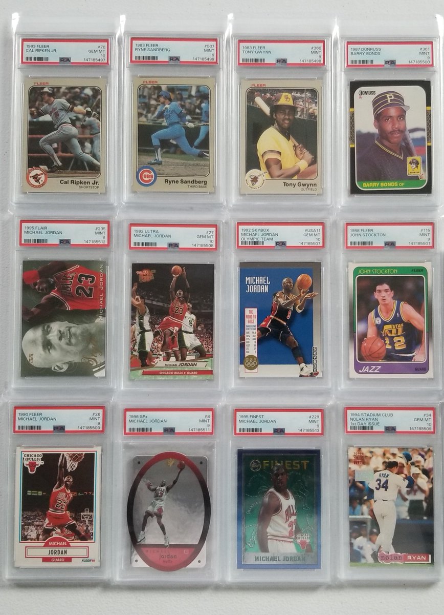 ReiglesMintColl's tweet photo. 1990 Fleer Michael Jordan (PSA 9) $65
1992 Skybox Olympic Michael Jordan (PSA 10) $370
1992 Ultra Michael Jordan (PSA 10) $450
1995 Flair Michael Jordan (PSA 9) $125
1995 Finest Michael Jordan (PSA 9) $300
1996 Spx Michael Jordan (PSA 9) $250 https://t.co/vNuMNlTzp1