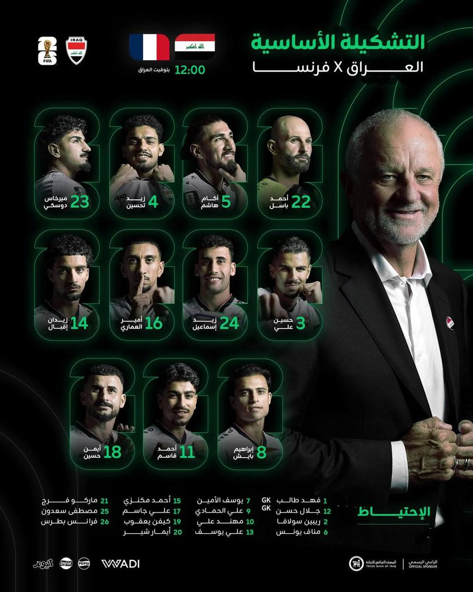 Bto3_koora's tweet photo. تشكيلة منتخبنا الوطني ضد فرنسا

أحمد باسل أساسي
تشكيلة 4-5-1 https://t.co/Db4tLEPYle