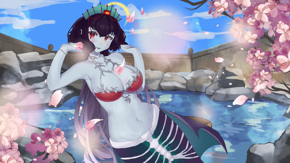 BathyFisher's tweet photo. Nothing beats a ol' good soak in the onsen to sooth arching muscles~☺️

Art: @ColorCookie3 
BG by: @MugenSora_ 
Edits by me~ https://t.co/F6EKmCKdtK