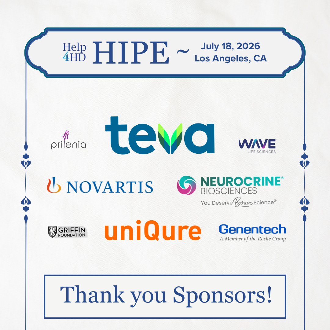 Help4HDI's tweet photo. Thank you for supporting #HIPE! We are so grateful to our #sponsors that make these events possible so we can deliver credible education, information, &amp; resources to our #HD community! #Help4HDHIPE2026 #LosAngelesCA 

Event details: https://t.co/oF1oE5XHi3 https://t.co/TPFvsV0ct8