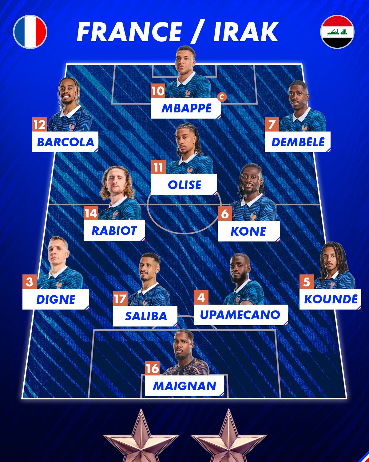 LA COMPO DES BLEUS POUR LE DEUXIÈME MATCH ⚡️

Didier Deschamps décide ...