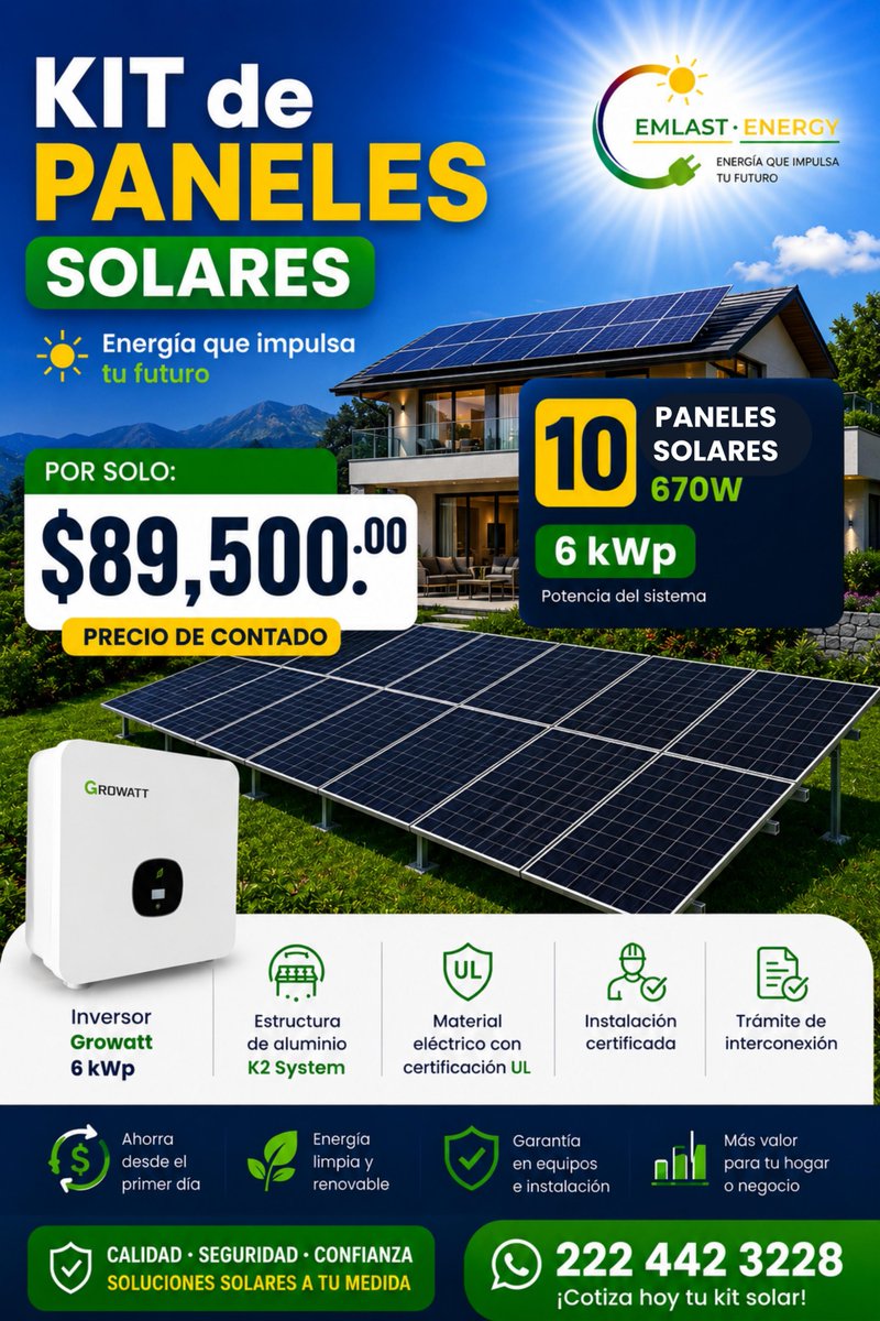 EmlastEnergy's tweet photo. 👷🏻☀️ ¡Transforma el sol en ahorro para tu hogar o negocio!
#PanelesSolares #EnergíaSolar #ReciboDeLuz #AhorroDeLuz #SistemaSolar #EmlastEnergy #ahorro #comerciolocal #industria #empresas #residencial #tlaxcala #veracruz #morelos #puebla #queretaro #guanajuato #Jalisco #mexico https://t.co/8LMlr3T0aD