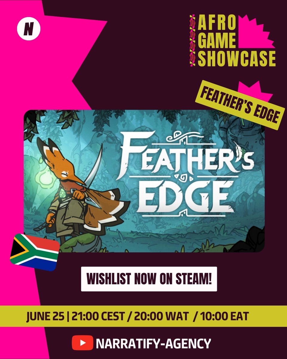 ClockworkAcorn's tweet photo. We're honoured to be a part of the Afro Game Showcase! Join us this evening, June 25th, at 7PM UCT+ (10AM ET) 👾

Watch the showcase via Narratify's YouTube channel: https://t.co/2CnKwywtXI

Likes &amp; shares give African-made &amp; inspired games the global recognition they deserve! https://t.co/jIAWBaxdax
