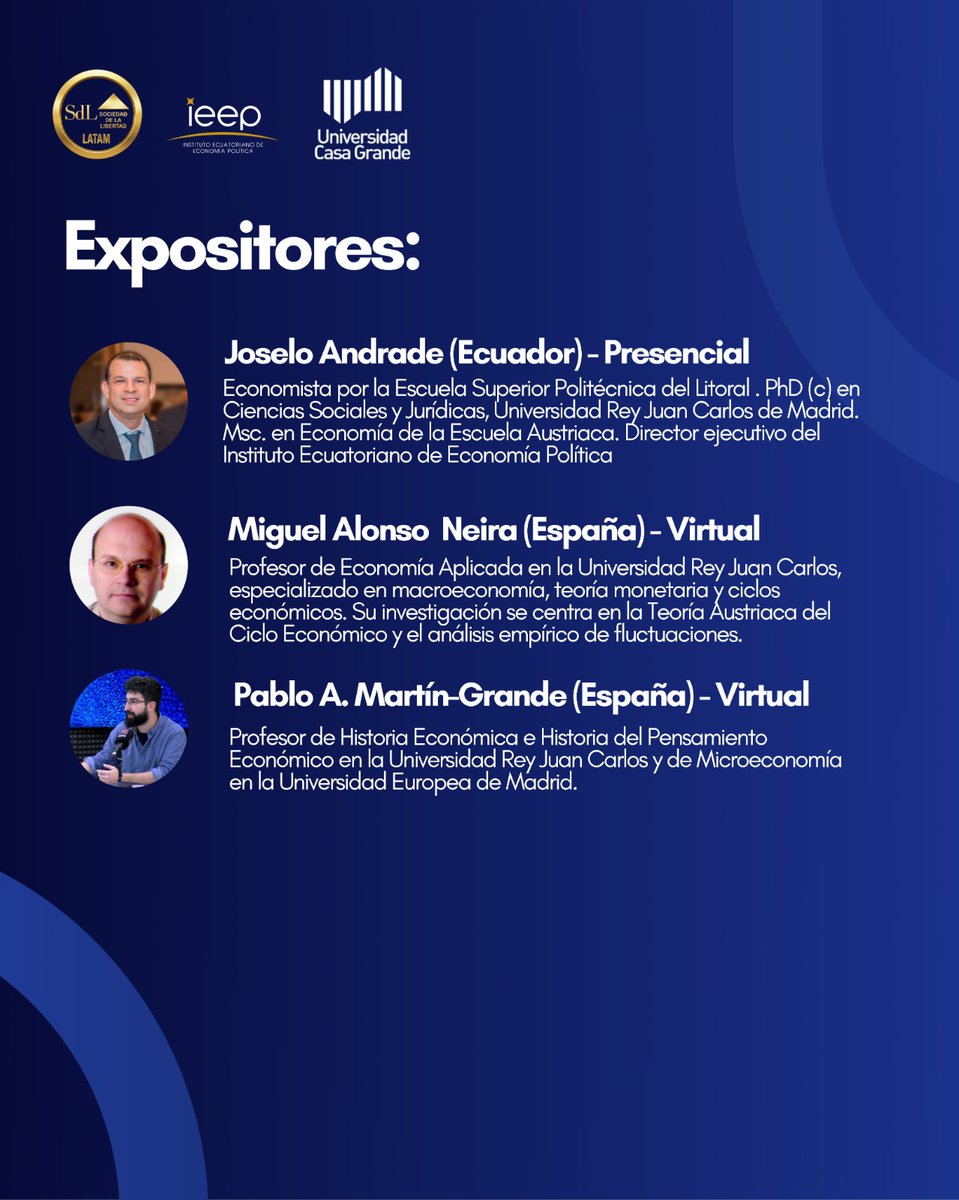 JoseloAndrade's tweet photo. ¿Te interesa comprender las ideas que han marcado gran parte del pensamiento económico contemporáneo?

Participa en el seminario “Escuela Austriaca de Economía: Origen, Fundamentos y Evolución” junto a expositores de Ecuador, Argentina, Perú y España.

🎟️ Gratuito
⚠️ Cupos limitados
👉 Regístrate ahora: 

https://t.co/MiZFZTQkHx

#IEEP #Economía #LibertadEconómica