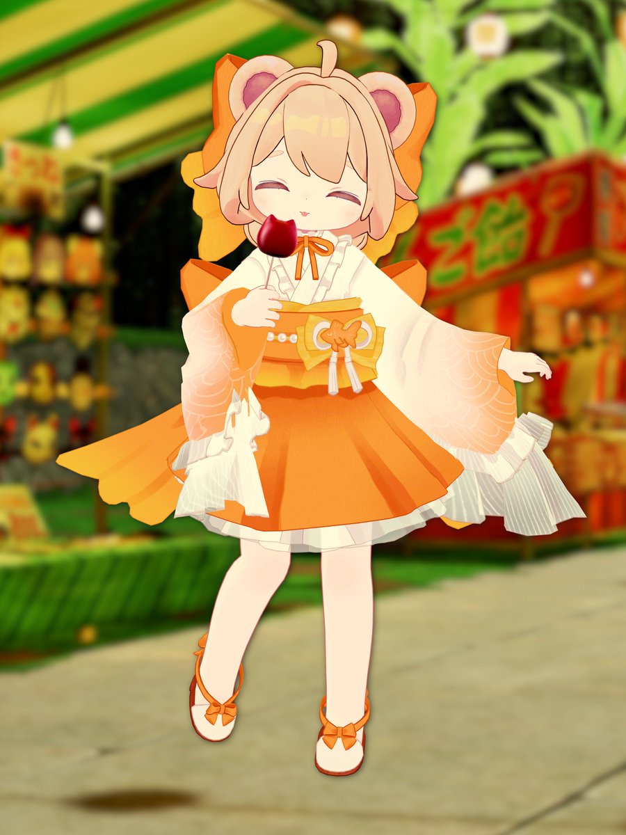 vrc5chilo's tweet photo. #ことねのアトリエ さま
新作衣装 泡沫金魚 🐠𓈒 𓂂𓏸

#こぐまのルウ ちゃん対応の浴衣!!
うれしいですね👘ෆ⸒⸒

オレンジ色の元気な金魚🍊
とっても可愛いですよ～！

📅6/26(金) 発売予定です
お楽しみに🧸

#VRChat https://t.co/9LS7LTvxf3