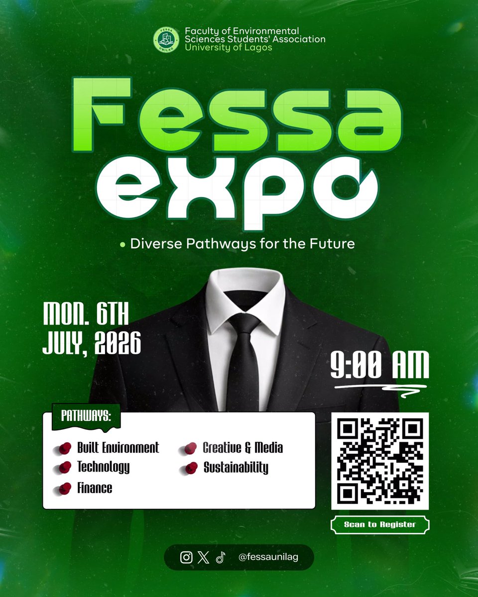 FessaUnilag's tweet photo. FESSA EXPO!!! 📚🧑‍💻👨‍🎨🎥🧱

Five industries. Built Environment, Technology, Finance, Creative &amp; Media, Sustainability.

🔗 Registration is live - https://t.co/5OYLwyb7Ym https://t.co/XI3F4rml82