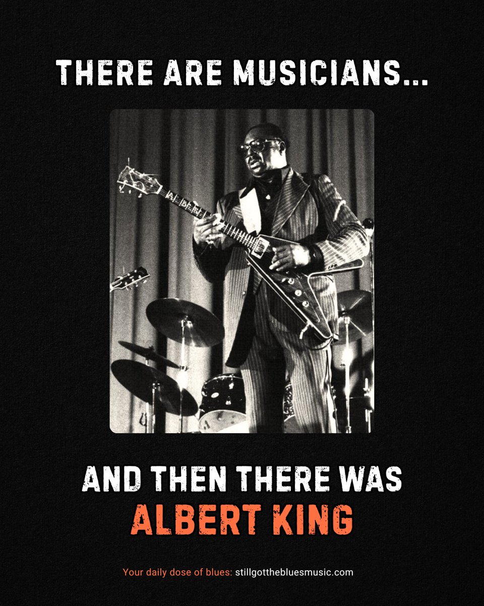 GotBluesMusic's tweet photo. Albert King stood over six feet tall and played his guitar upside down and left-handed. He could bend a string further than anyone else, creating a vocal sound on his Flying V. He is a primary reason why modern blues rock sounds the way it does! https://t.co/umBWmnGxca