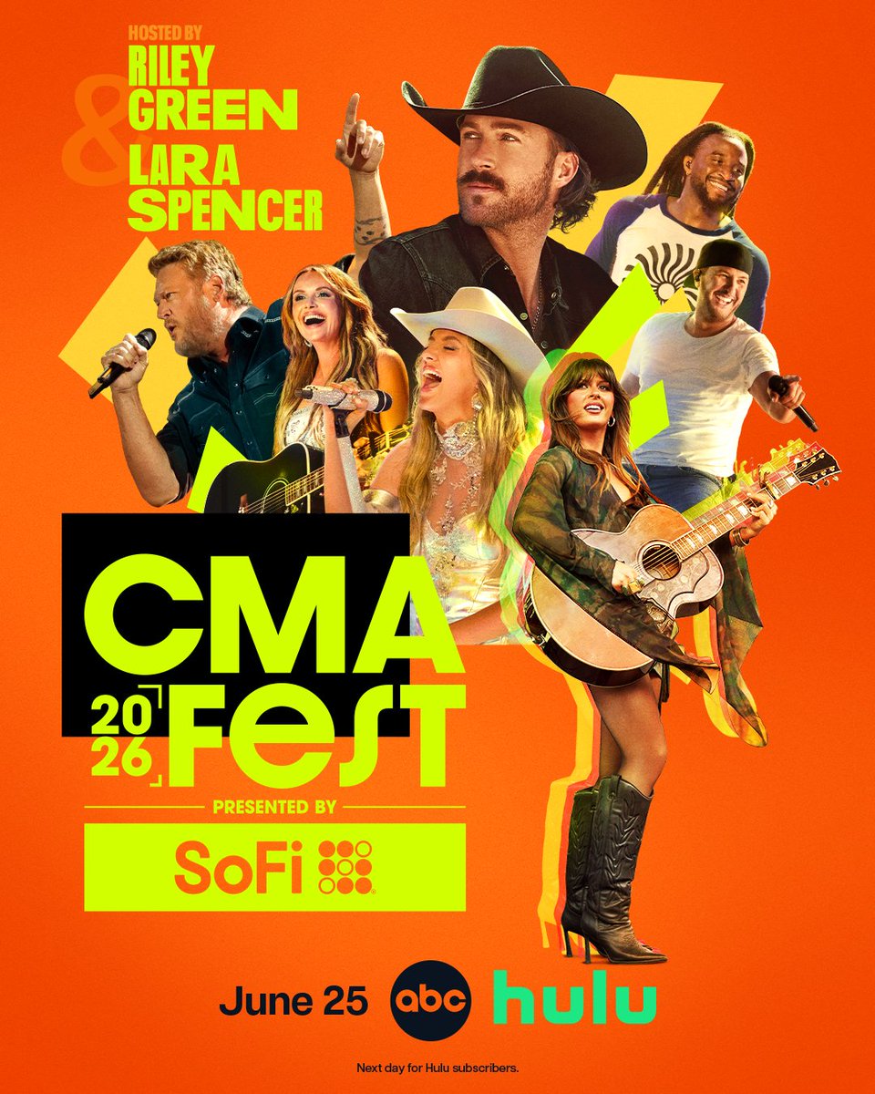 aftermidnite's tweet photo. Don’t miss @RileyGreenMusic and @LaraSpencer host CMA Fest presented by @SoFi, 
Thursday, June 26 at 8/7c on @ABCNetwork! Stream next day on @Hulu. Join the 
conversation using #CMAfest! https://t.co/WFgNUhtzJ4