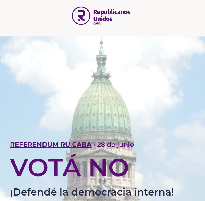 magioncalda's tweet photo. Convoco a todos los afiliados de @repunidosCABA a rechazar en el Referéndum del próximo Domingo la nueva Carta Orgánica que se pretende aprobar, y que impone la lista sábana, junto con un "piso electoral" variable. SIGUE... https://t.co/N06zi4g5qv