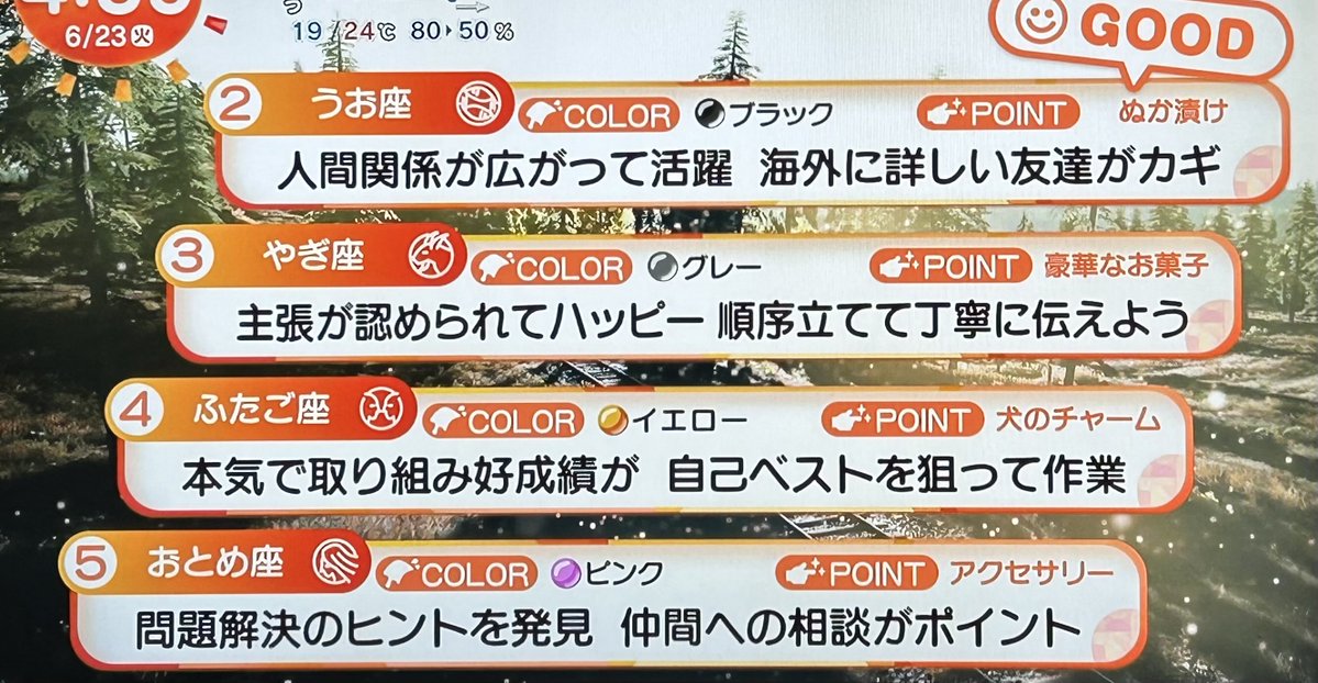 6月23日(火)めざまし占い おはようございます 早起きしたのでこっそり