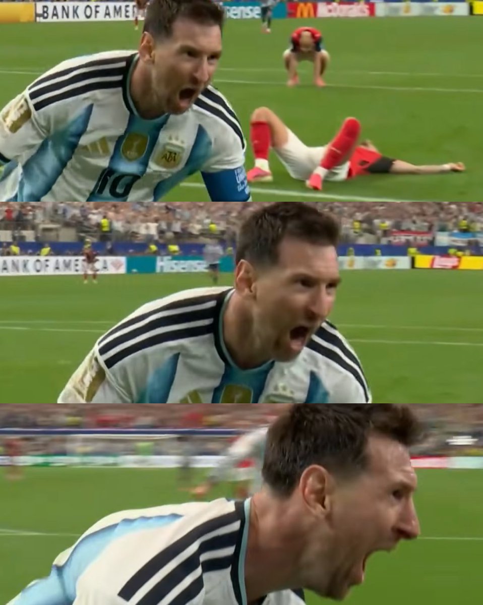 InvictosSomos's tweet photo. Vean lo que es esta secuencia, por favor. Vean nada más cómo gritó su doblete ante Austria. Ya no tiene nada que demostrarle a nadie, ya completó el fútbol, pero sigue viviéndolo con la misma pasión que cuando todo comenzó. No juega por récords individuales, no juega por números y no juega para tener más dinero. Juega por gloria, juega por amor a la pelota, juega por su familia y juega por Argentina. Nadie como Lionel. NADIE.