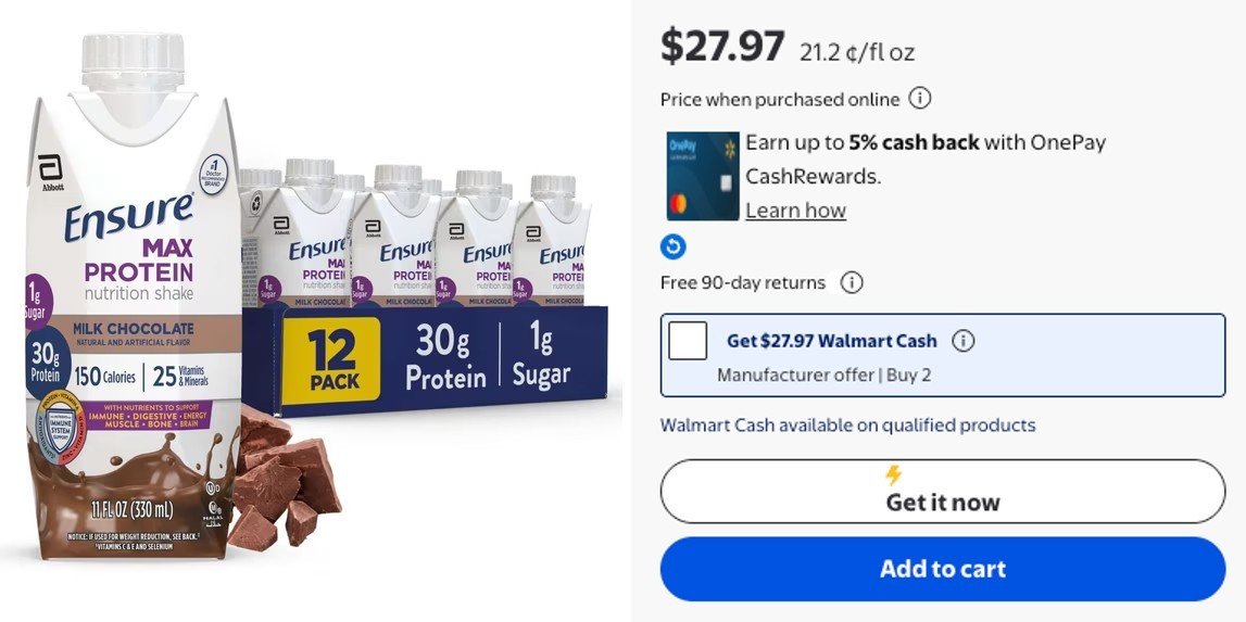 Pricerrors's tweet photo. 12 PROTEIN SHAKES FOR BASICALLY FREE??? 

One is $28, but Walmart gives back $28 in Walmart Cash when you buy 2  

Basically getting one for free - Walmart Cash is applied to your account as credit 

Add 2+ to cart and clip coupon before checkout

https://t.co/kN7vuC3Uo5 #ad https://t.co/vg0qOLCCwx