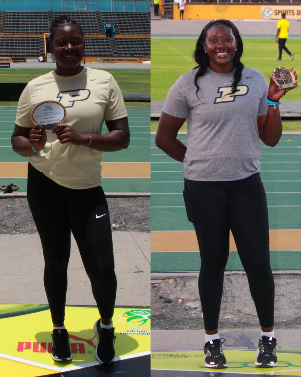 PurdueTrackXC's tweet photo. Valuable experience gained in Jamaica 🇯🇲

Twins Britannia and Britannie Johnson both competed in multiple events at the 2026 Jamaica National Championships.

Britannia finished as the hammer throw runner-up, while Britannie was third in the shot put.

#BoilerUp https://t.co/mmdAcJSaFe