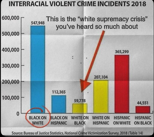 T_Hates_Cali's tweet photo. @WallStreetApes Can we talk about black on white violence yet?

These stats are all way back from 2018. It's so much worse now. https://t.co/YJ68Qg6yGj