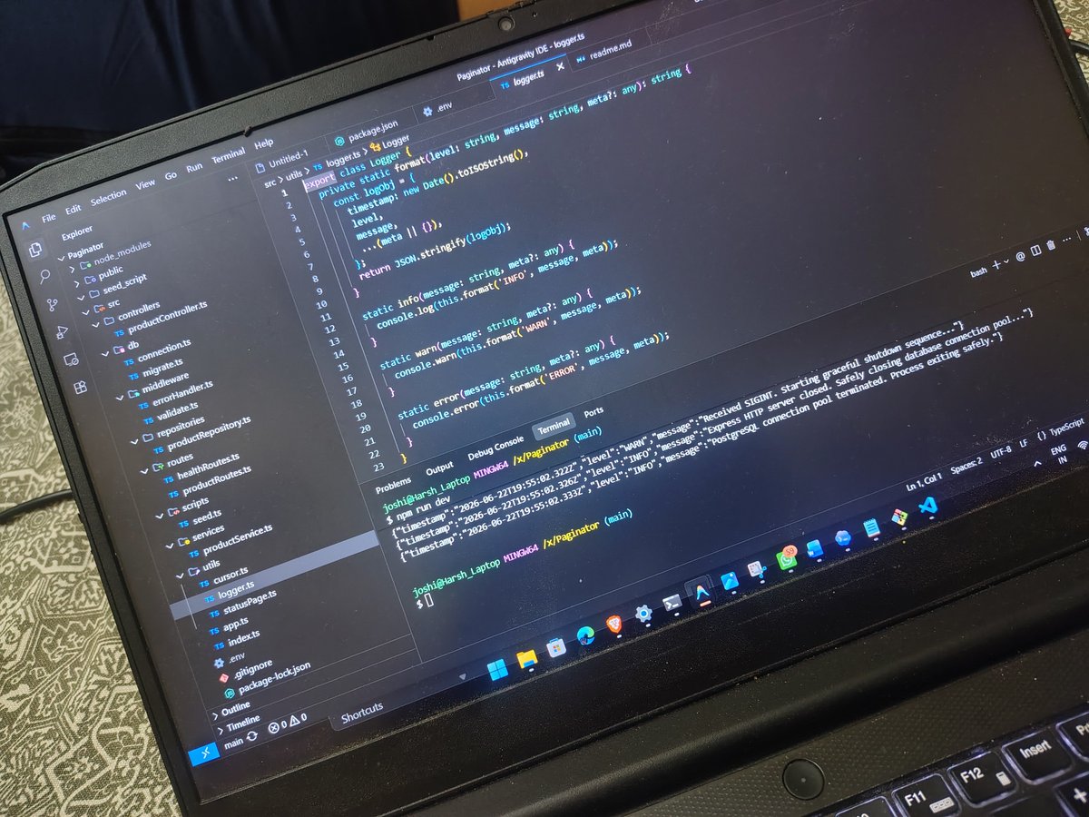 rHarshJoshi's tweet photo. Heavy kaam ho gya aaj 
Frontend improve krne ka time nhi tha
https://t.co/qoJzJQOWY2
Intern ke liye task aaya tha 
Cursor pagination Krna pada with hashing 
Seeding ke liye unnest use Kiya 2lakh rows thi 
Yeh mere liye new tha toh aaj hi padha aaj hi implement kiya https://t.co/hmI8zG0X4A