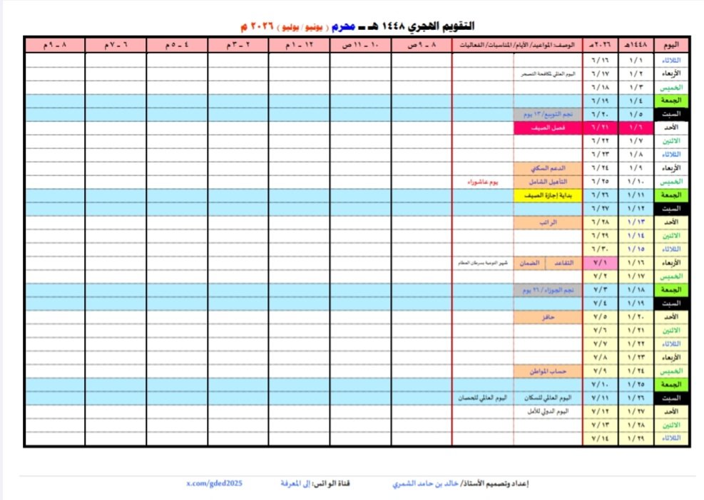 stu_guide's tweet photo. 📅 التقويم الهجري والميلادي الشامل

يضم في ملف واحد:
 💰 مواعيد الرواتب
 🎉 المناسبات والأيام العالمية 
⭐ المواسم والنجوم
 🏫 التقويم الدراسي 
🌴 الإجازات الرسمية
.
📥 للتحميل: https://t.co/dVg06KvF75
.
. @gded2025 .
.
#التوجيه_الطلابي #التقويم_الهجري
. https://t.co/5uCSeh8uQN