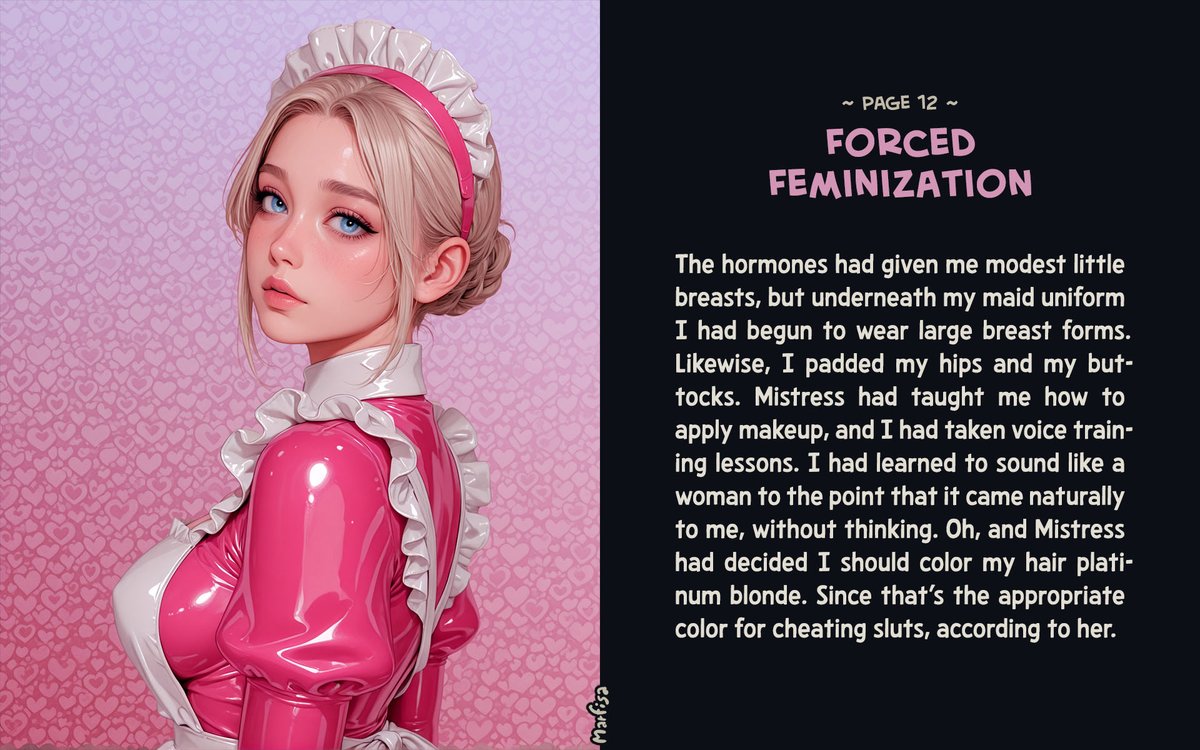 Marfisa18's tweet photo. “Forced Feminization Part 12-14 of 43”

#bigboobs #bigbreasts #caption #chastity #chastitycage #latex #latexmaid #maid #cuckold #cuckolding #femdom #dominantwoman #mistress #slavegirl #sexslave #dickgirl #feminization #forcedfeminization #feminizationcaption #forcedfem https://t.co/TVHTROO7qY