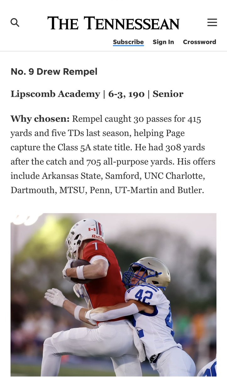 TheDrewRempel's tweet photo. Thx to @Tennessean @NashvillePreps @Tpalmateer83 🙏 https://t.co/Ul6lJBvcOB