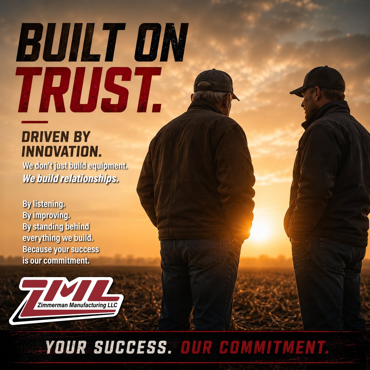 ZimmermanMfgLLC's tweet photo. Behind every piece of equipment is something even more important a relationship built on trust.

At Zimmerman Manufacturing, we believe innovation starts by listening, standing behind our customers, and earning that trust every step of the way.

Your Success. Our Commitment. https://t.co/p9FwoZc6hB