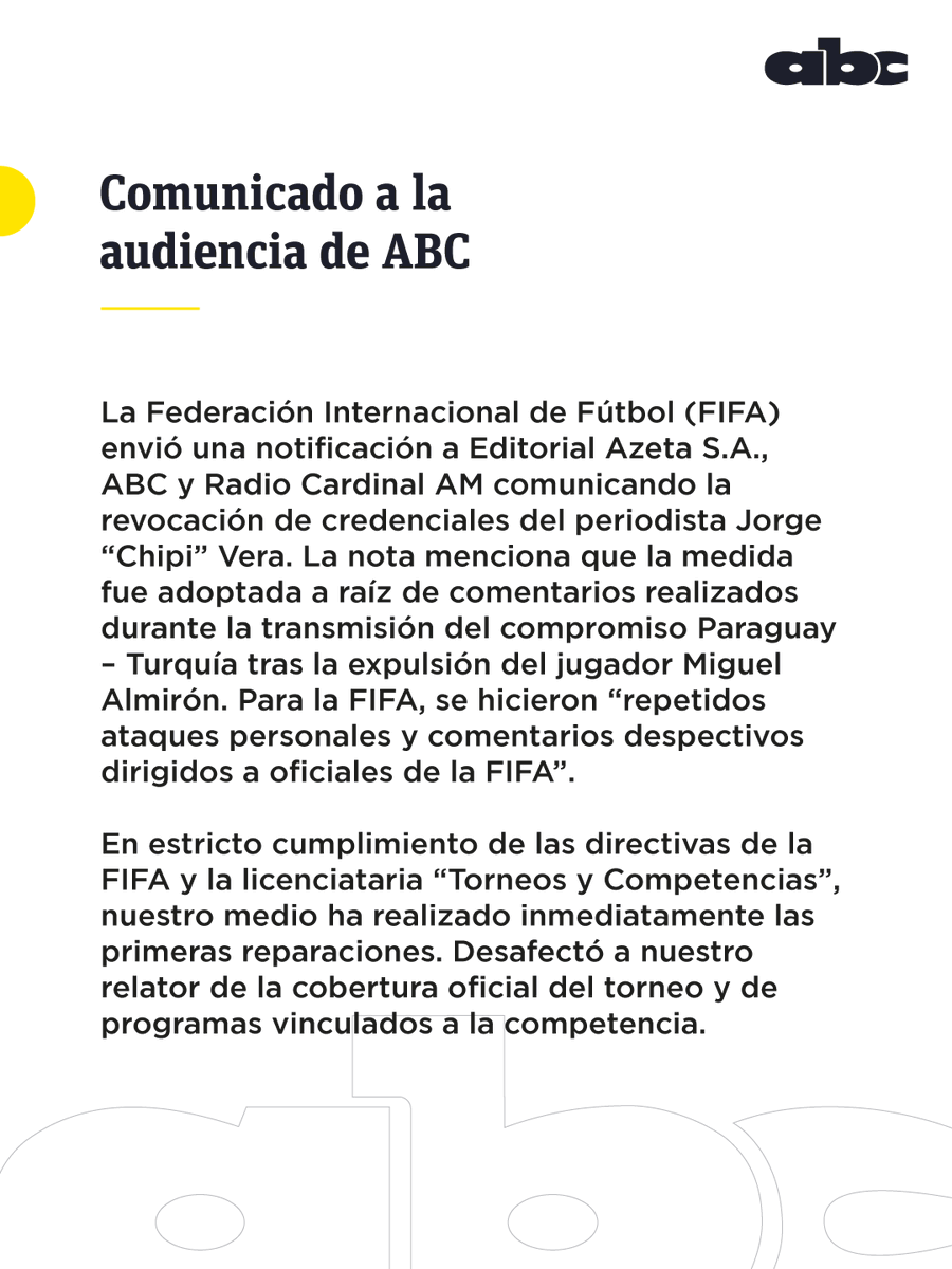 ABCDeportes's tweet photo. 🟡Comunicado de ABC a la audiencia.

📲https://t.co/xl9bQwZojN https://t.co/TCt9HincKr
