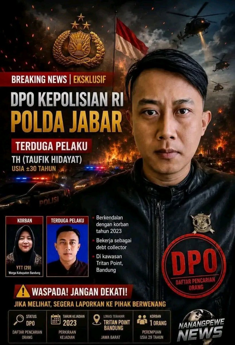 ZamalCsn's tweet photo. DPO POLDA JABAR A/N TH/TAUFIK HIDAYAT Atas kasus K*K*R4S4N, P3L*C3H*N &amp; P*M3R4S*N Biadab kepada seorang wanita berinisial (YTR) asal Rancaekek, Kab Bandung. Bila ada yang menemukan orang ini segera lapor kepada pihak yang berwajib !
Bantu Pantau Kawan-Kawan 😡 https://t.co/fyumwCF1Gi