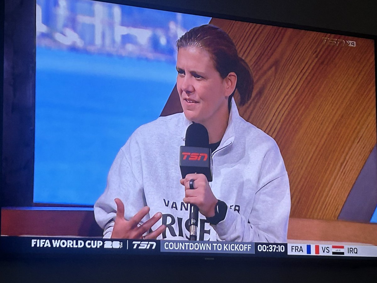 MeaghenJohnson's tweet photo. Christine Sinclair on TSN’s World Cup show, repping the @VancouverRiseFC https://t.co/KICXUxoG8m