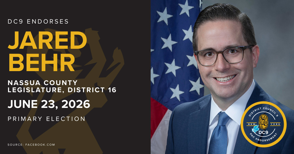 DC9_IUPAT's tweet photo. District Council 9’s Political Action Committee proudly endorses @JaredBehr for Nassau County Legislature District 16! #VoteUnion https://t.co/DTcV25lc1O